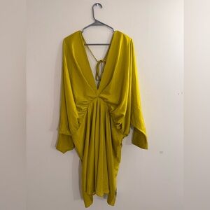 ASOS Curve Batwing Satin Mini Dress in Gold